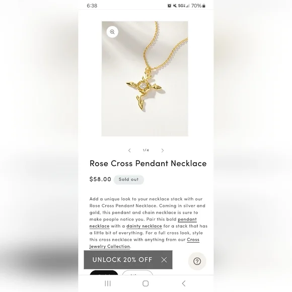 NWT UNCOMMON JAMES Rose Cross Pendant Necklace - Picture 5 of 6